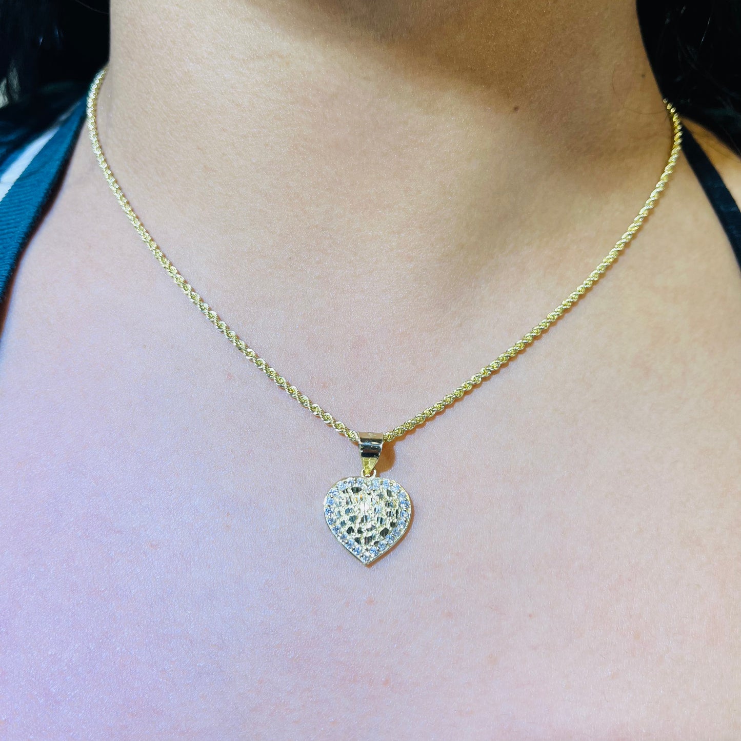 10k Gold Nugget with CZ Border Heart Charm