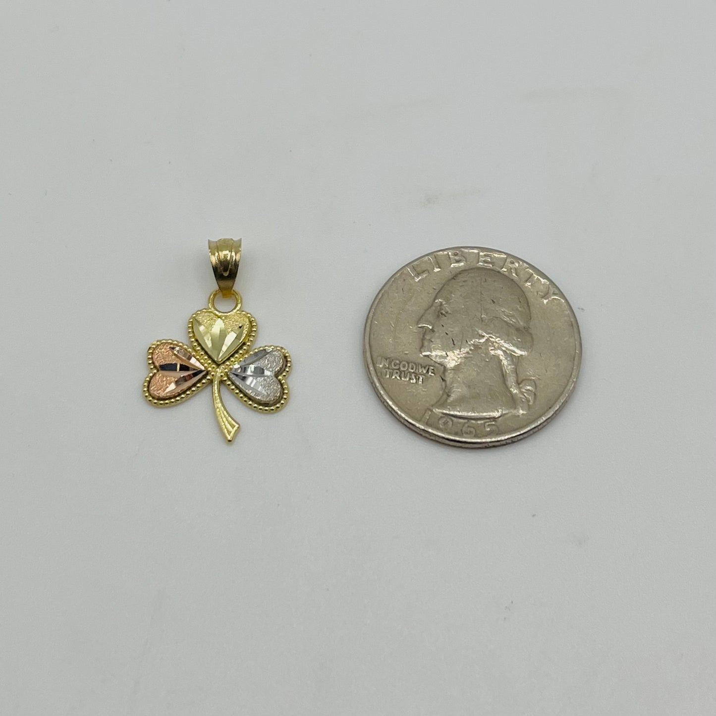 10K Gold Tri-Color Heart Clover Charm