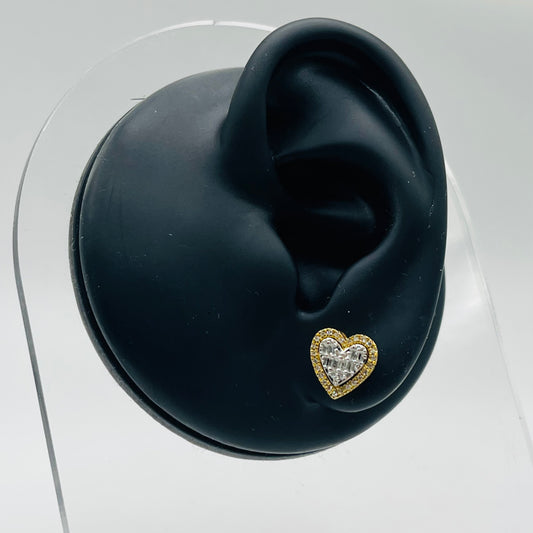 14k Gold Natural Diamond Princess Heart Earrings (Screwback)