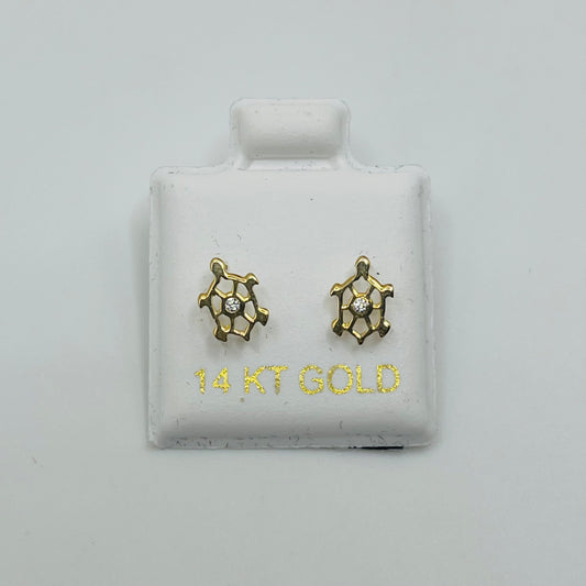 14k Gold Turtle Cz Screwback Earrings