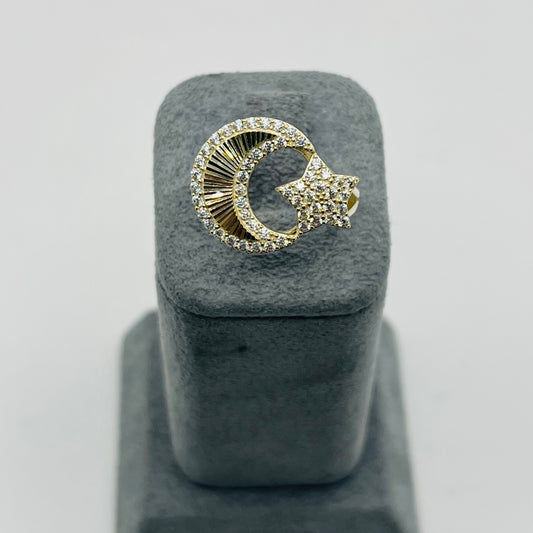 10k Gold Moon and Stars CZ Ring