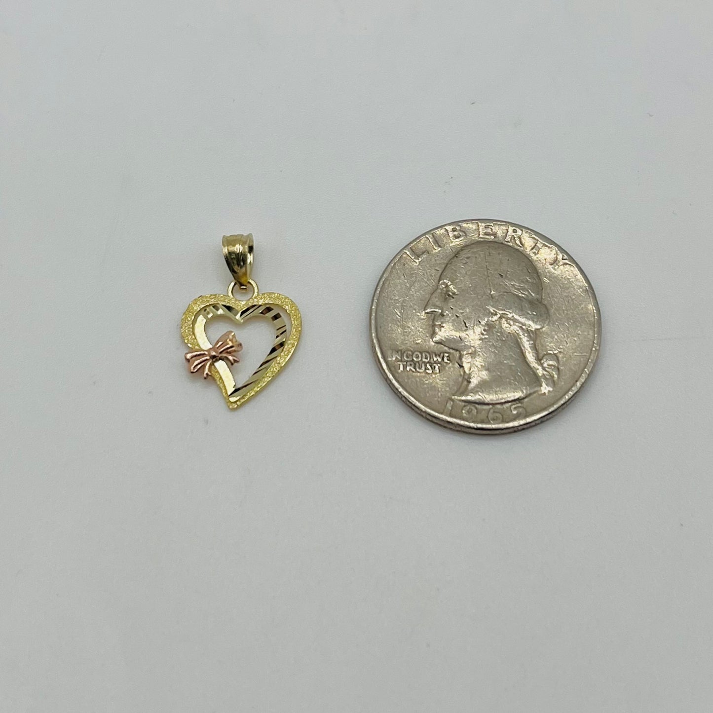 10K Gold Open heart Bow Charm (Two-tone)