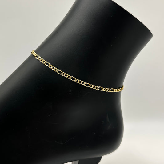 10k Gold Dc 3mm Figaro Anklet