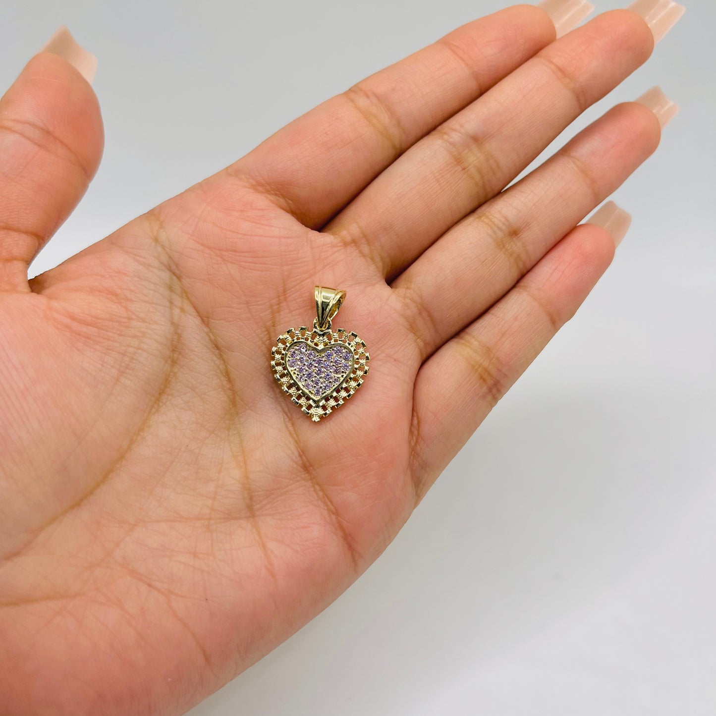 10k Gold RX Pink CZ Outlined Heart Charm