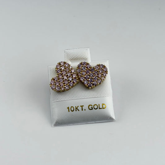 10k Gold BubbleGum CZ Pink Heart Earrings