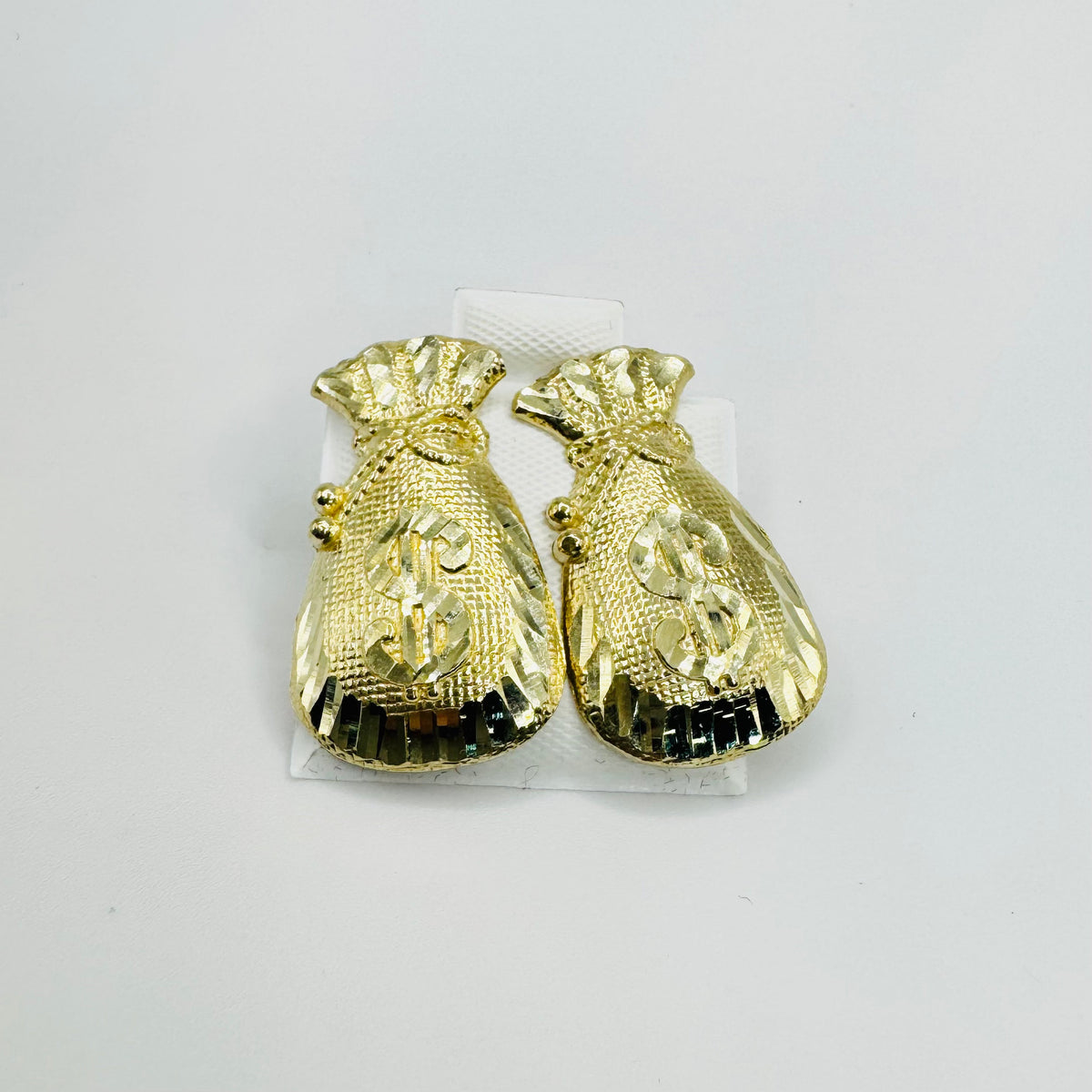 10K Gold Money Bag Earrings | Face Size: 24mm