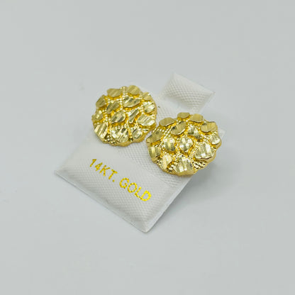 14K Gold Round Nugget Earring (Lrg)