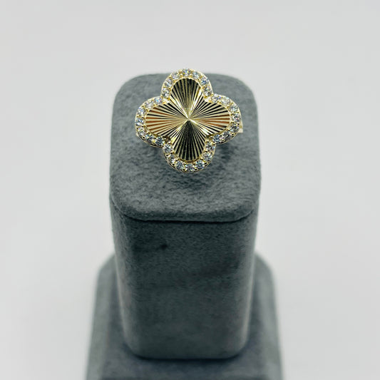 10k Gold Fancy Cz Outlined Clover Ring (LRG)