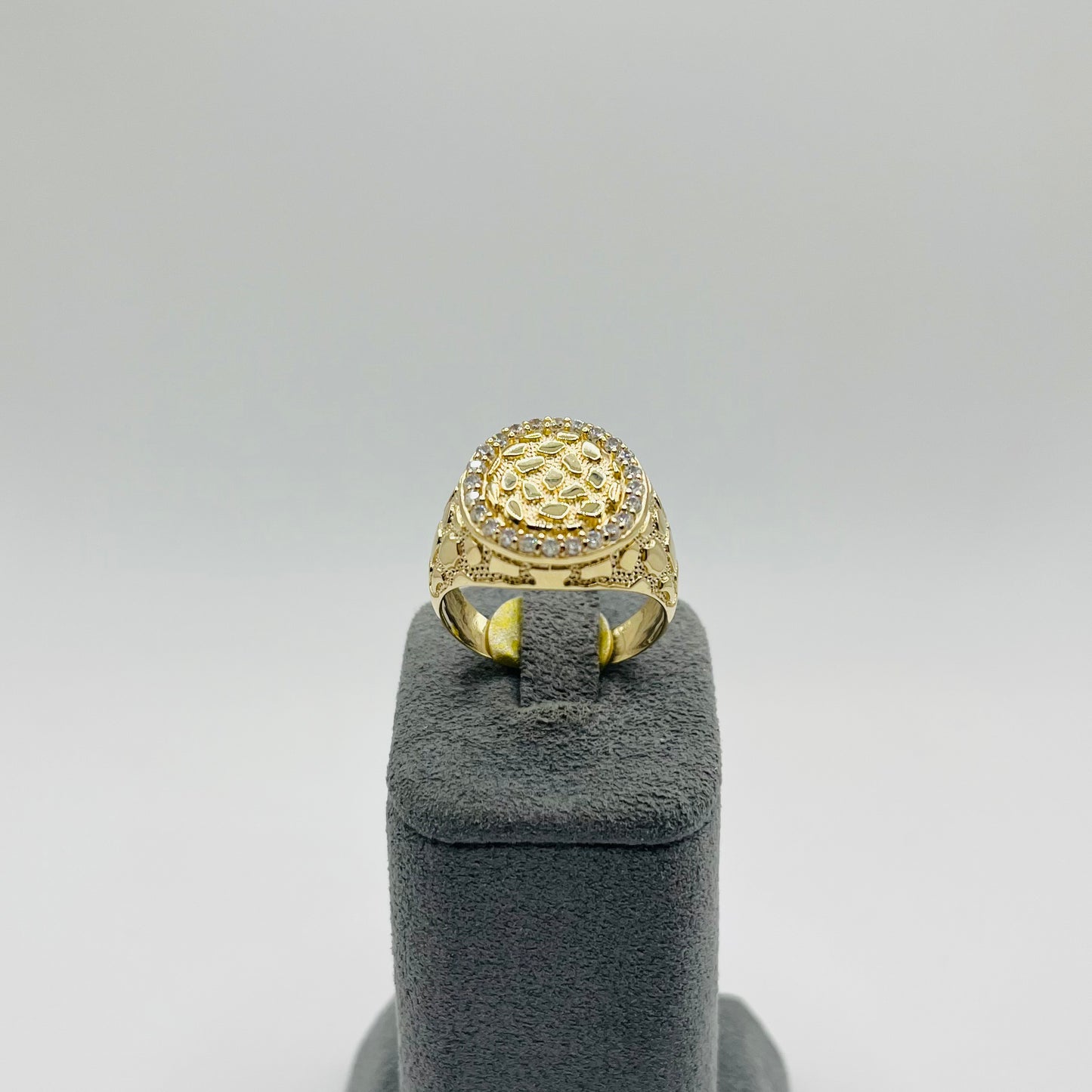 10K Gold Nugget Ring with CZ - Medium Round