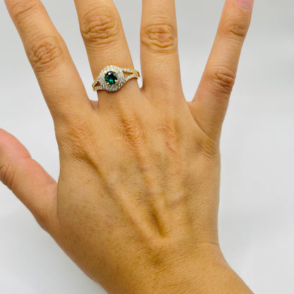 14k Gold Round Emerald Cz Ring