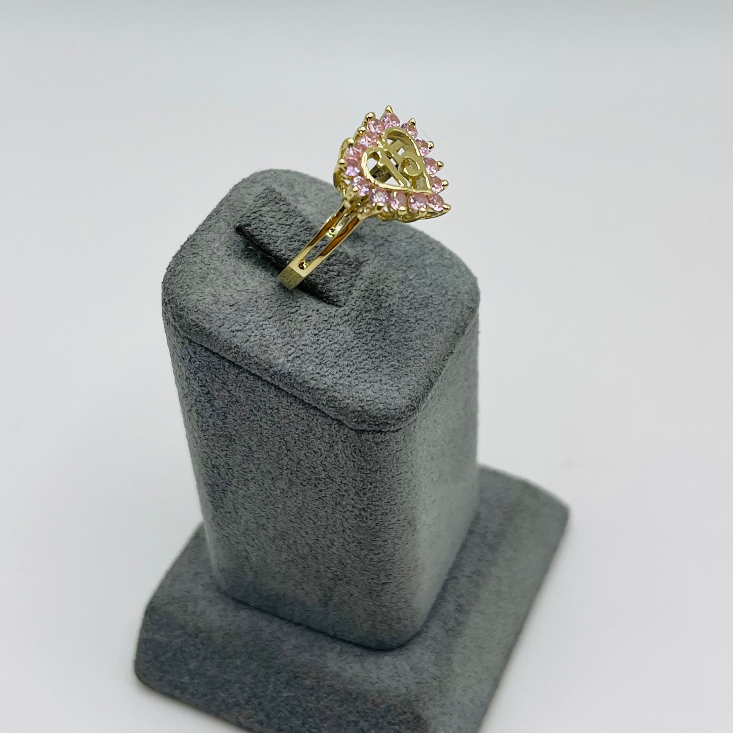 10K Gold Pink Heart CZ Quince Ring