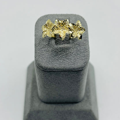 10k Gold Triple Handmade Hibiscus Ring