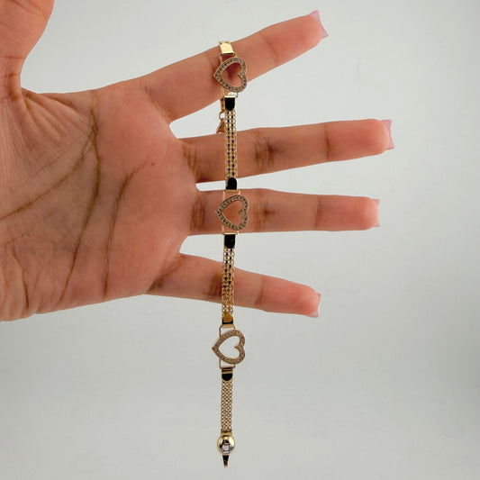 14k Gold Fancy Open Cz Heart Bracelet