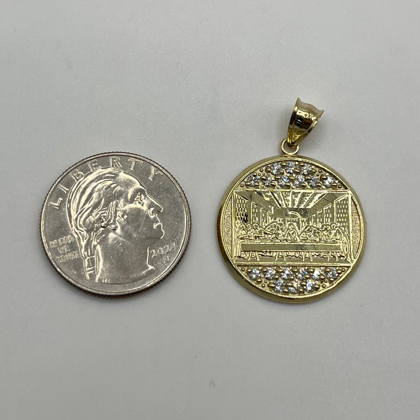 10K Gold Last Supper Pendant with CZ