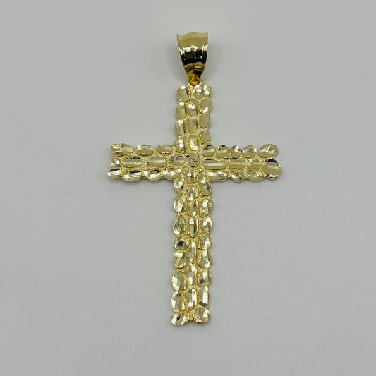 10k Gold Nugget Cross Charm (L)
