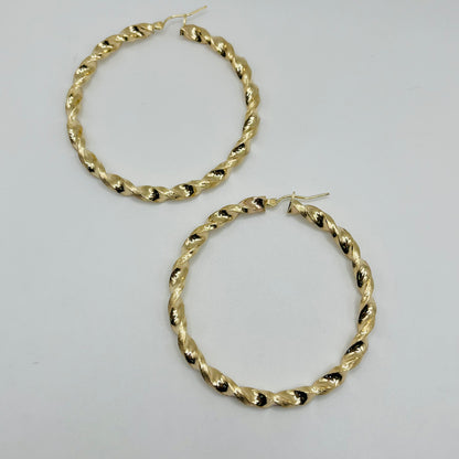 10K Gold 4.3mm Twist Hoop Earrings (2" diameter)