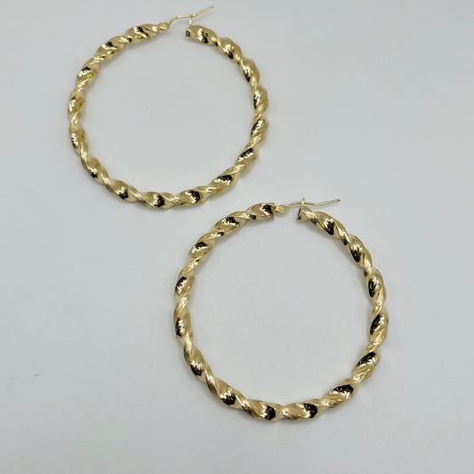 10K Gold 4.3mm Twist Hoop Earrings (2.2" diameter)