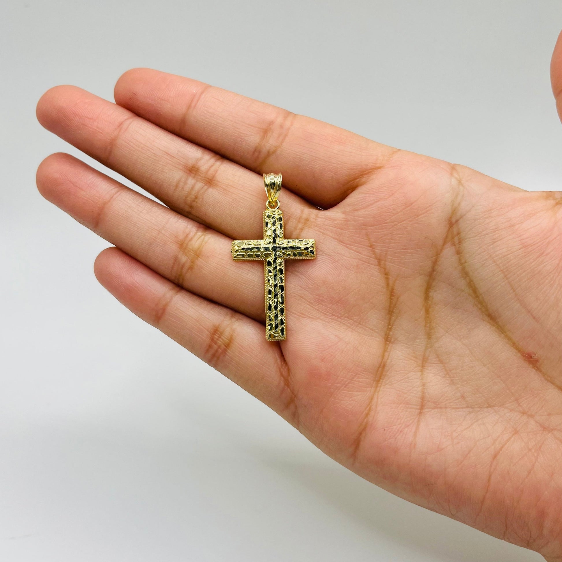 10K Gold Nugget Domed Cross Pendant | Face Size: 31mm