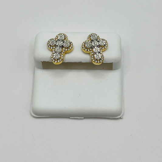 10k Gold Diamond Modern Cross Earrings