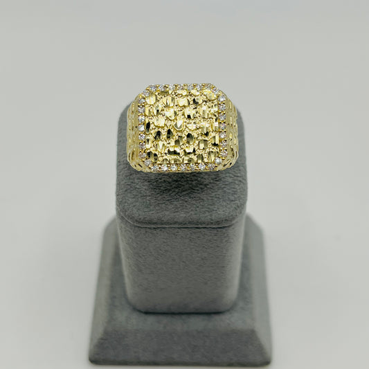 10k Gold Rounded CZ Square Nugget Ring