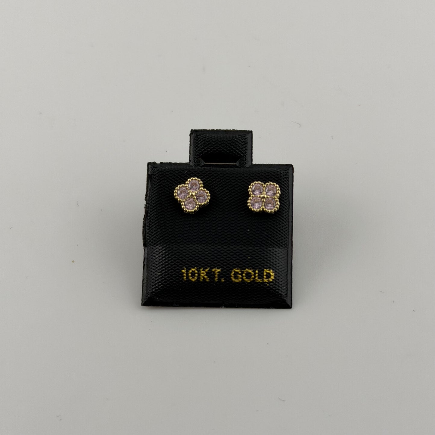10k Gold Tiny Pink Cz Clover Earrings (S)