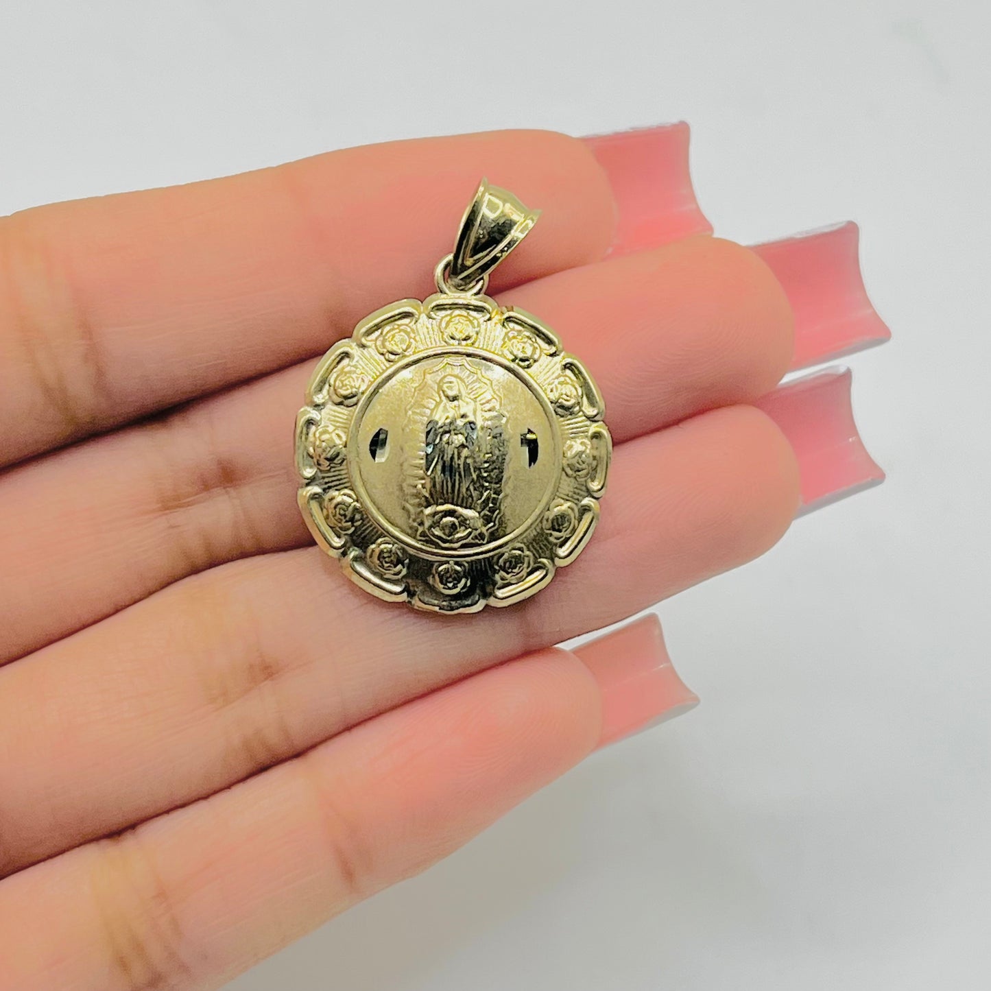 10k Gold Double Side Jesus and Virgin Mary Charm ( Large)