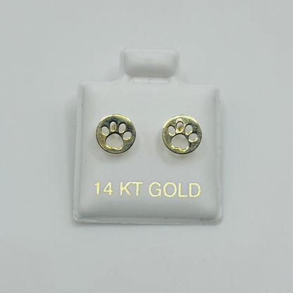 14k Gold Paw Print Screwback Earrings