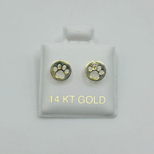 14k Gold Paw Print Screwback Earrings