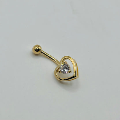 14k Gold Heart Bezel Cz Belly Ring