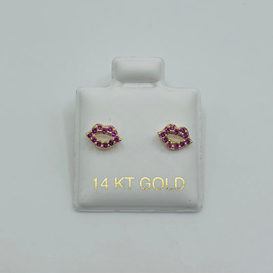 14k Gold CZ Kiss Screwback Earrings