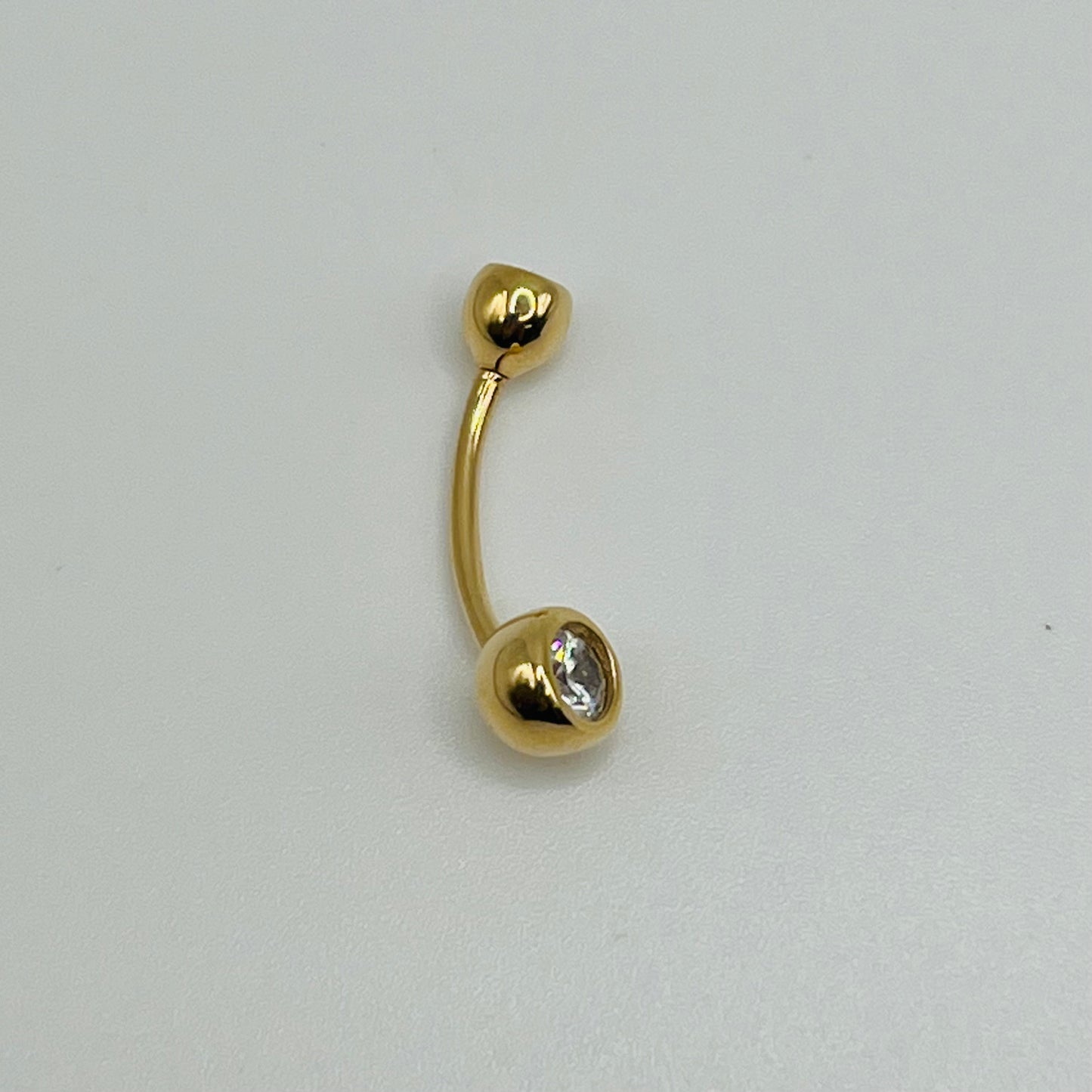 14k Gold Double Bezel Cz Belly Ring