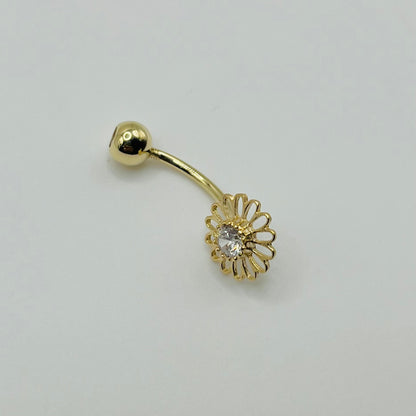 14k Gold Cz Flower Belly Ring