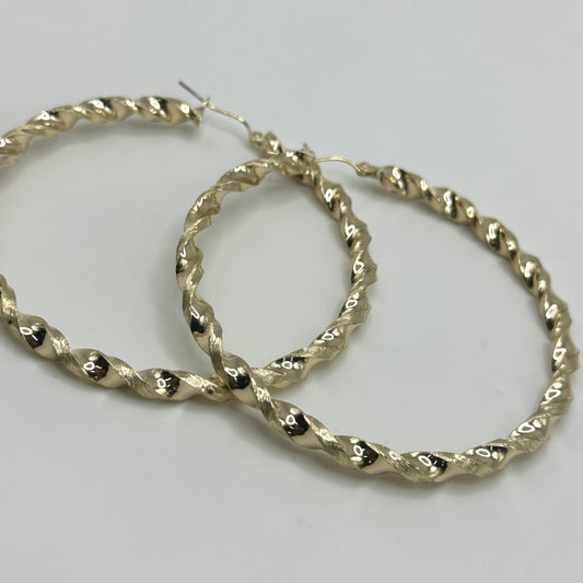 10K Gold 4.3mm Twist Hoop Earrings (2.7" diameter)