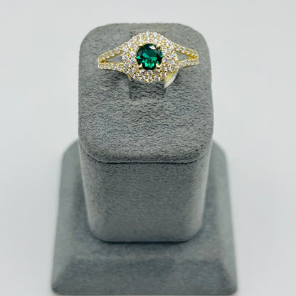 14k Gold Round Emerald Cz Ring