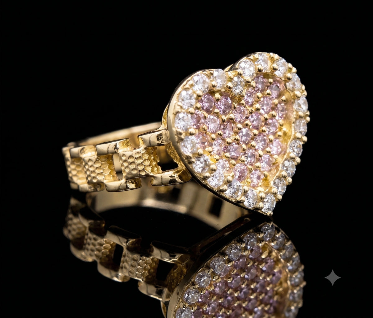 10K Gold Pink Heart Cz Rx Band Ring