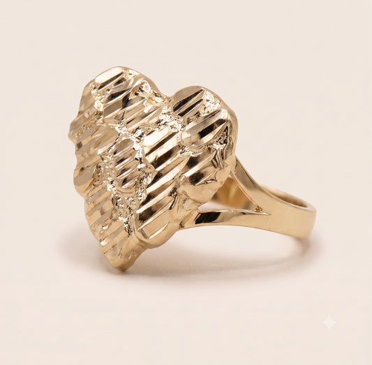 10k Gold XL CZ Heart Nugget Ring
