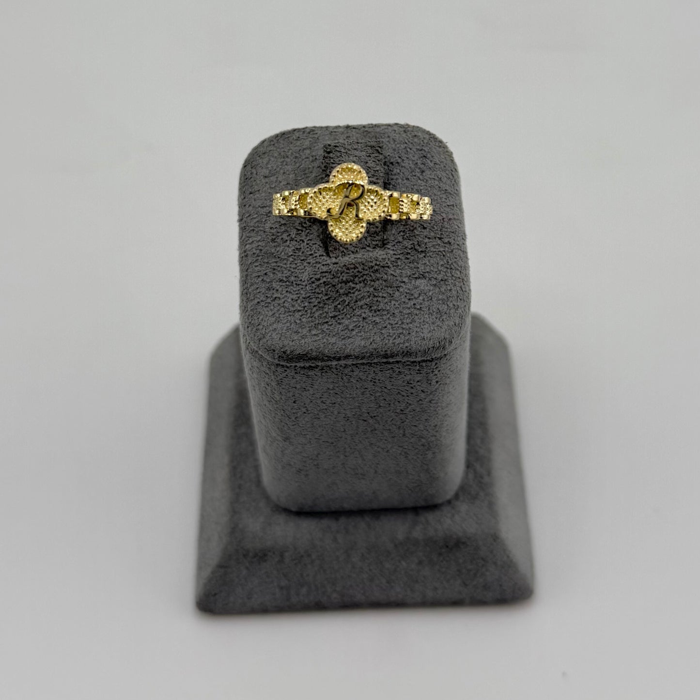 10k Gold Rx Clover Initial Ring