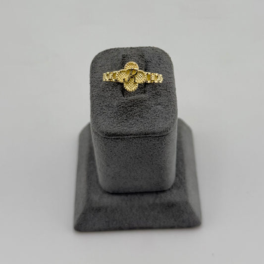 10k Gold Rx Clover Initial Ring