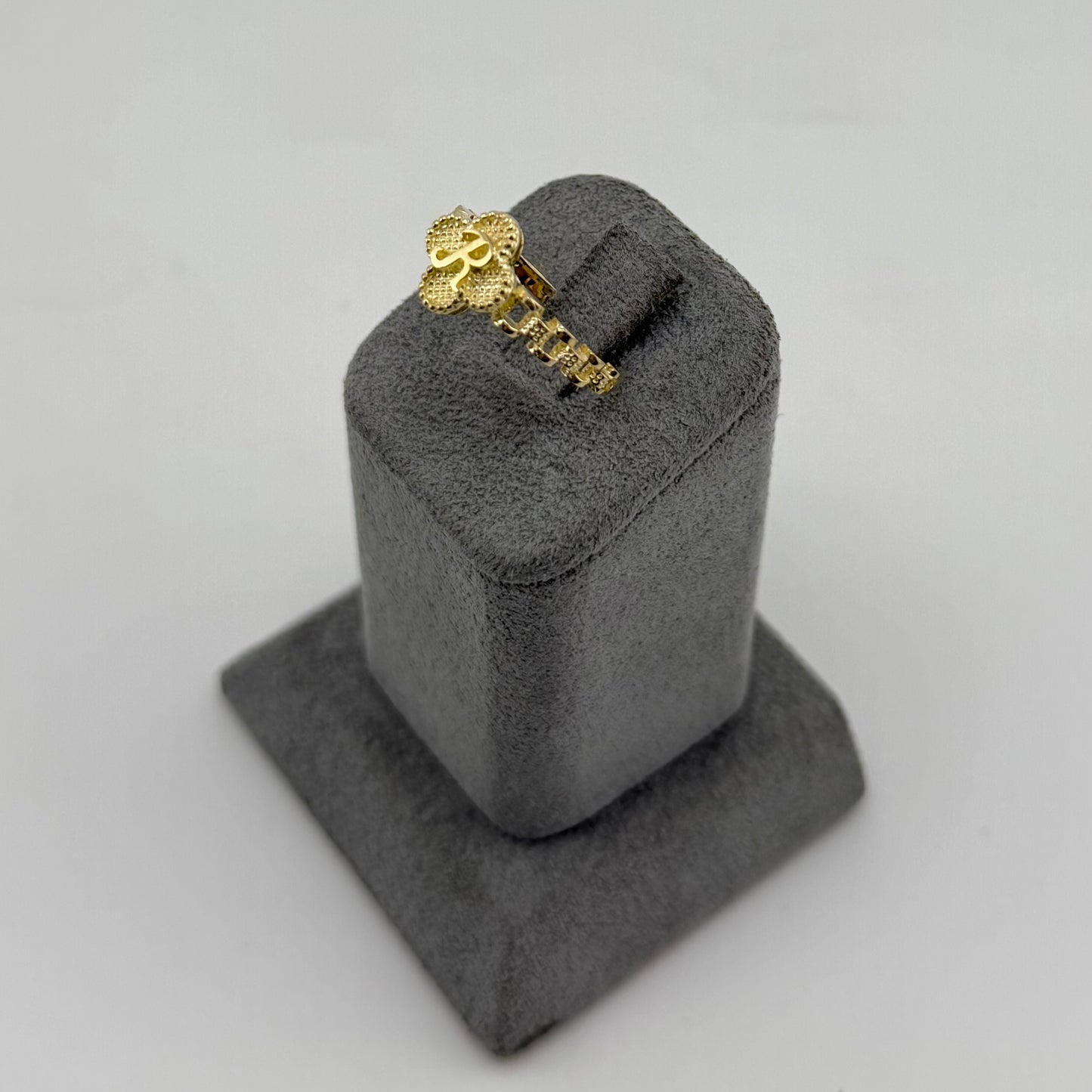 10k Gold Rx Clover Initial Ring