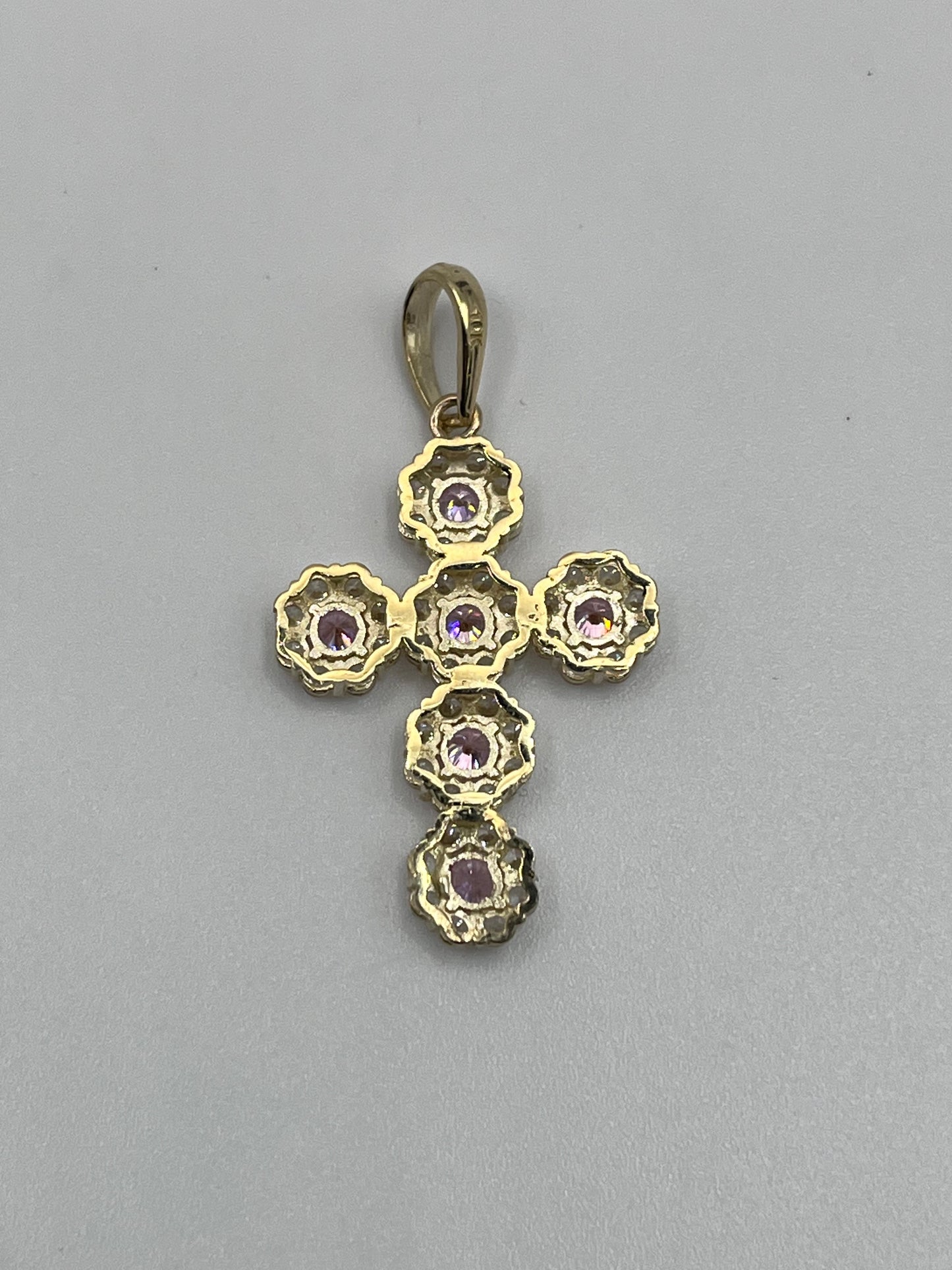 10k Gold Pink and White CZ Flower Cross