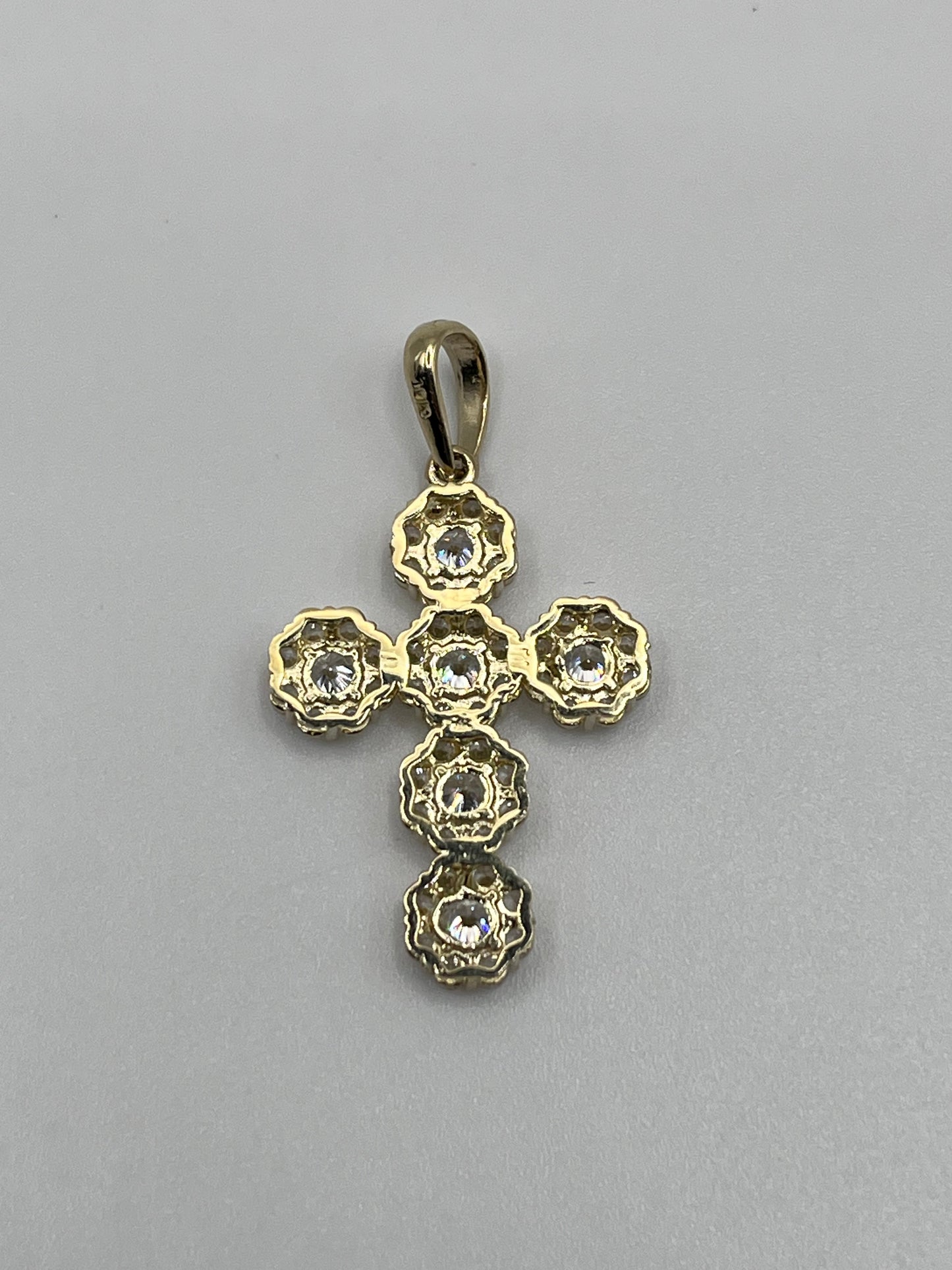 10k Gold White CZ Flower Cross