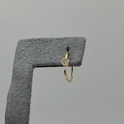 14K Gold CZ Bezel Stone Nose Ring Hoop