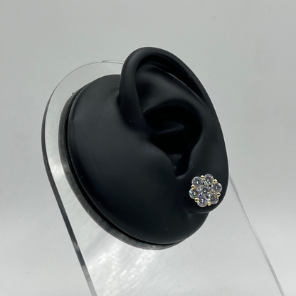 10K Gold CZ Flower Earrings | Face Size: 8mm