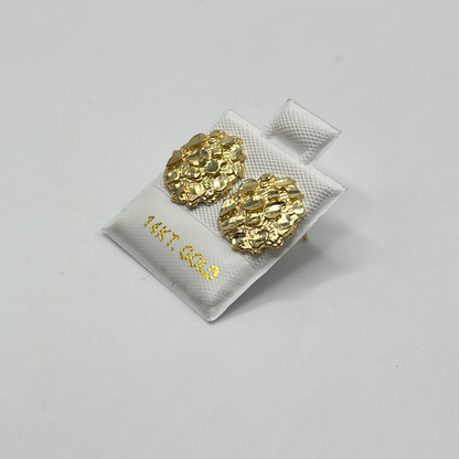 14K Gold Round Nugget Earrings (med)