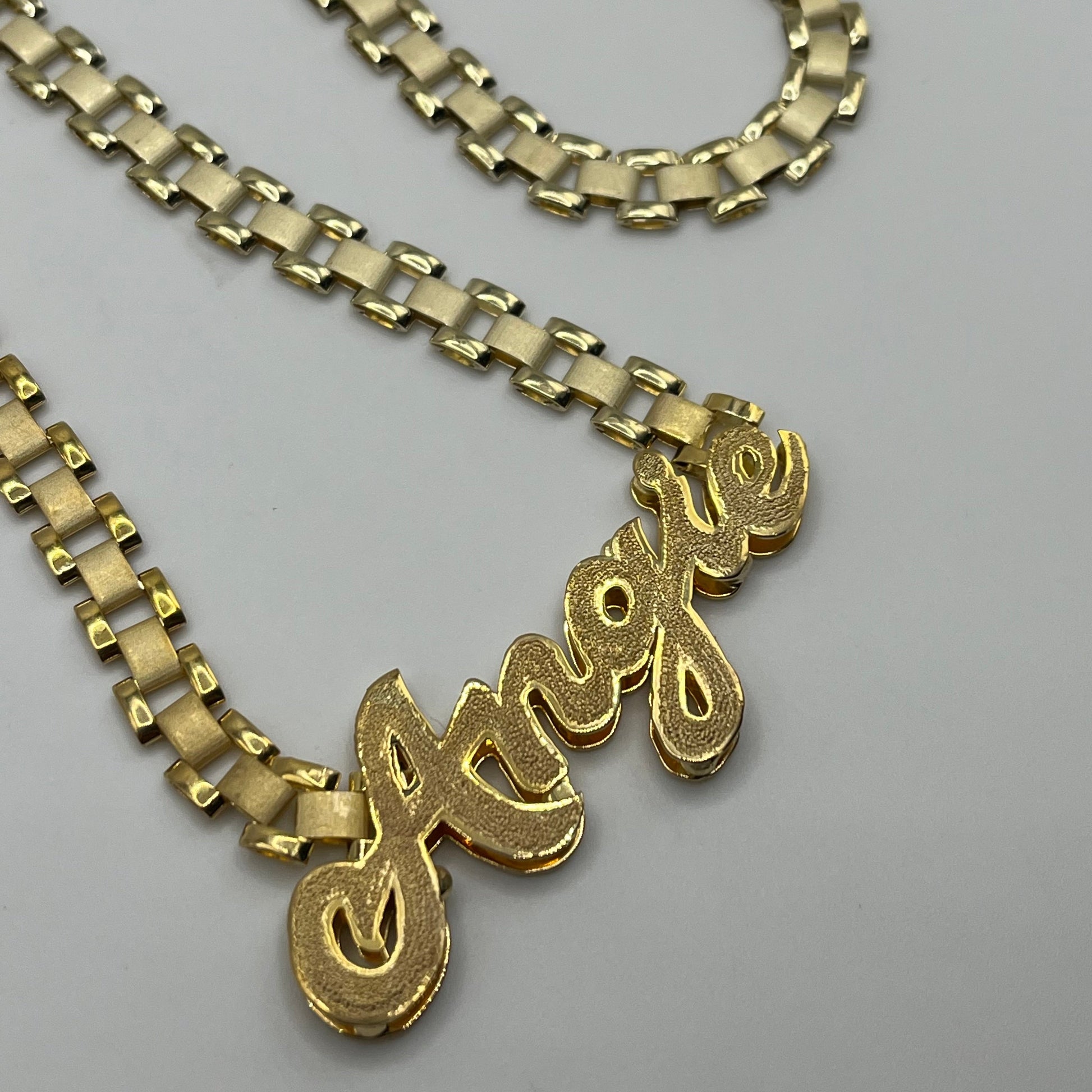 10K Gold Custom Double Nameplate RX Chain | Width: 5mm