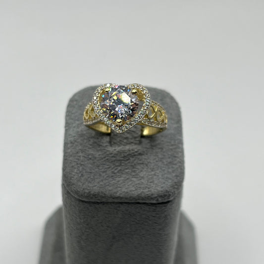 10K Gold CZ Princess Heart Ring