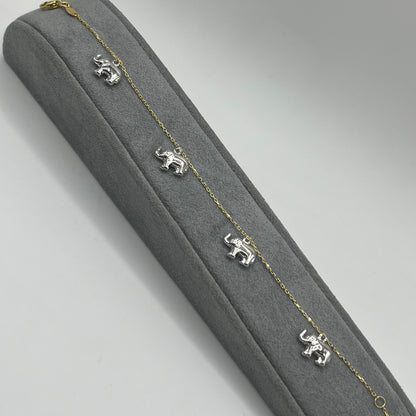 10k Gold Designer Bracelet - Elephants in White Gold