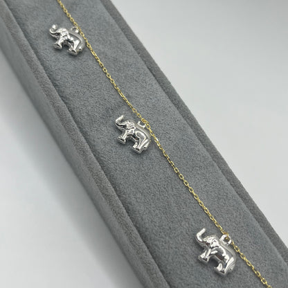 10k Gold Designer Bracelet - Elephants in White Gold