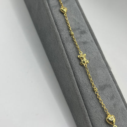 10k Gold Designer Bracelet - Hearts and Teddy Bears