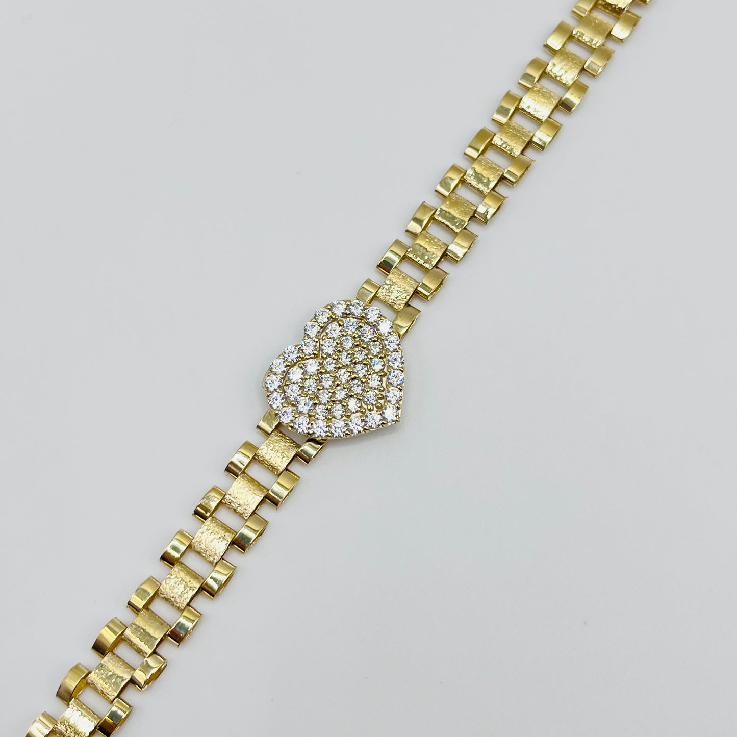 10K Gold RX Bracelet with White Heart CZ charmn